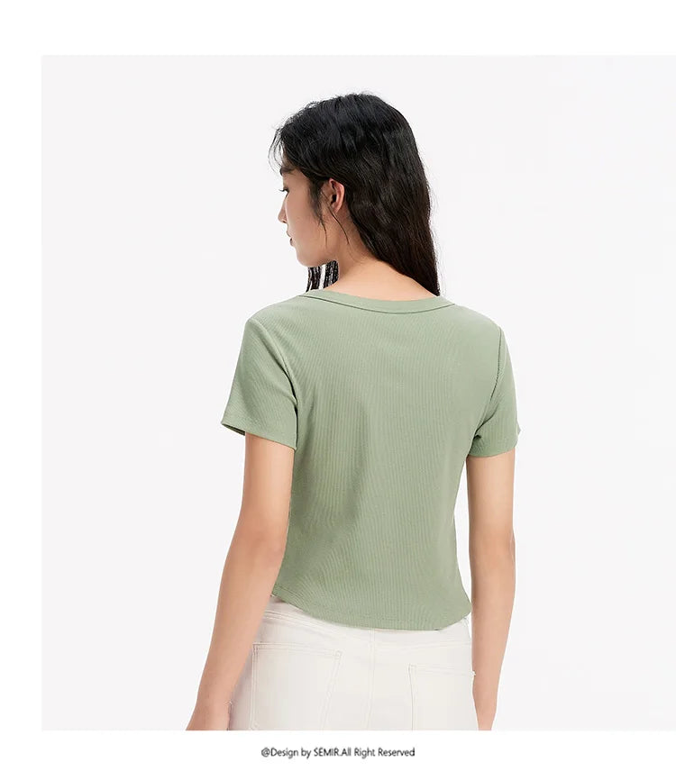 Cooling Fitted Short Sleeve Tee - Summer Round Neck Basic Top