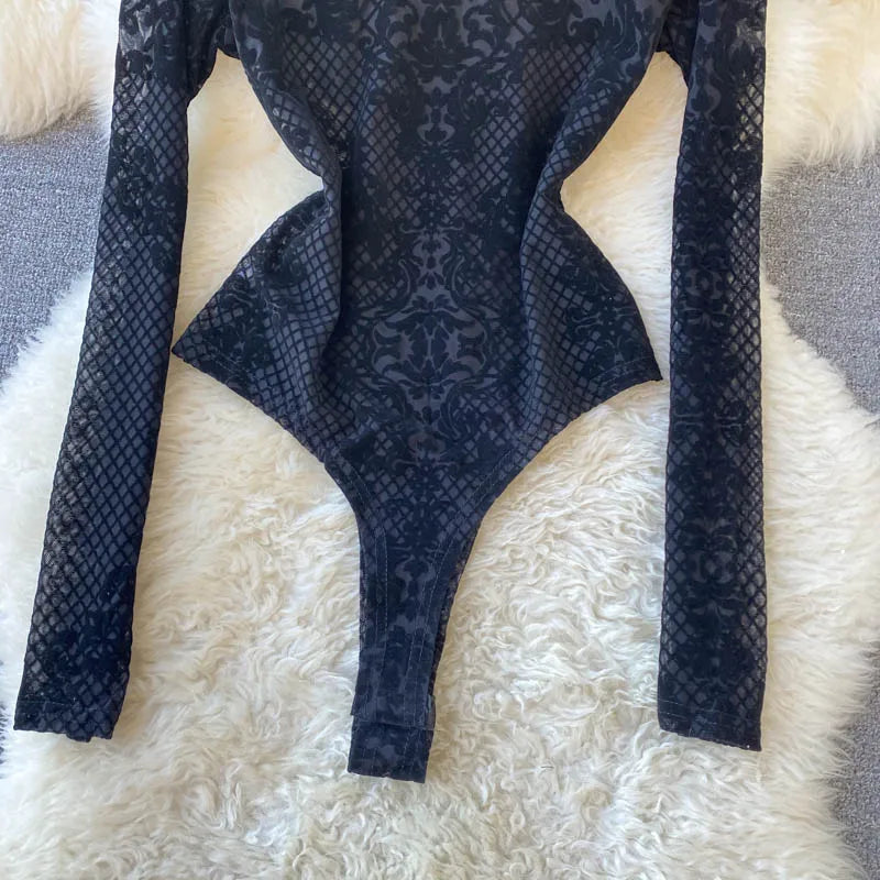 Women's Summer Chic Flocking Slim Backless Bodycon Bodysuit