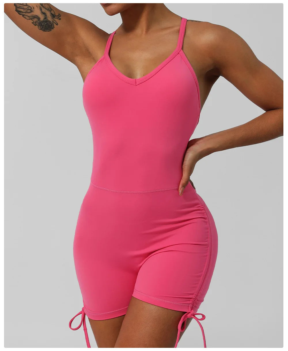 Women's Fitness Yoga Set One Piece Gym Jumpsuit Breathable Quick Dry Running Short Sportswear Workout Activewear