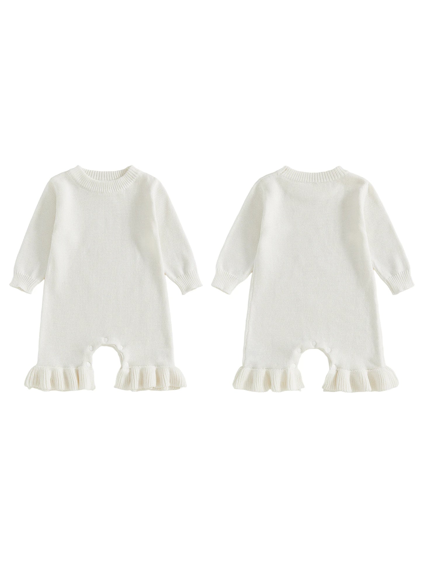 Baby Girl's Knit Romper - Long Sleeve Crew Neck Solid Jumpsuit Sweater
