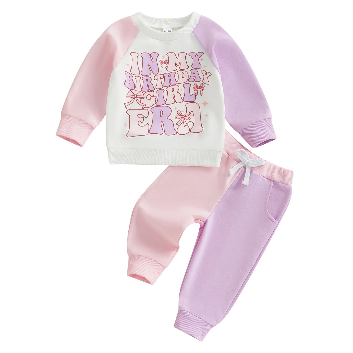 0-5Y Kids Girls Birthday Clothes Set Colour Patchwork Long Sleeve Letter Print Sweatshirt with Pants
