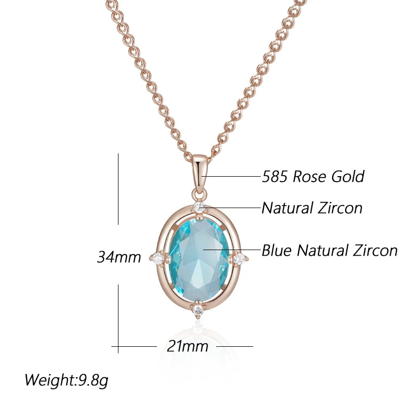 Blue Zircon Bridal Pendant Necklace - Rose Gold Romantic Fine Jewellery