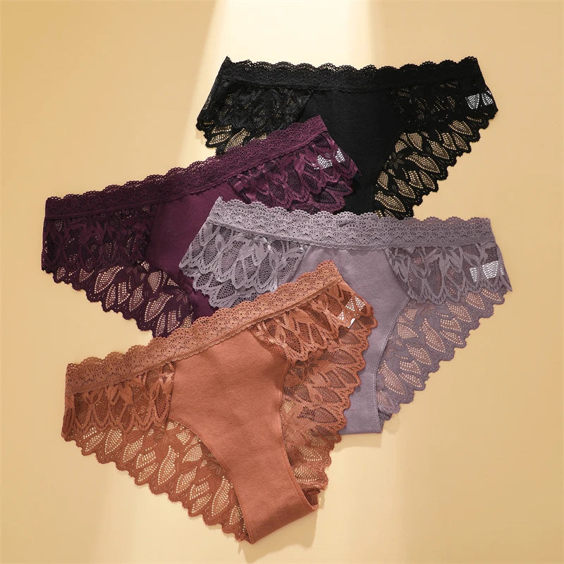 5Pcs Women's Lace Hollow Out Panties Low-Waist Comfortable Underwear Floral Breathable Briefs Stretch Soft Lingerie