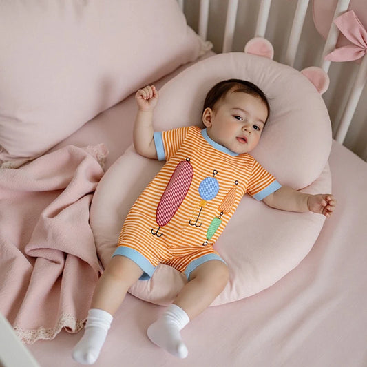 Baby Boys Girls Jumpsuits Short Sleeve Crew Neck  Embroidery Rompers Newborn Playsuit