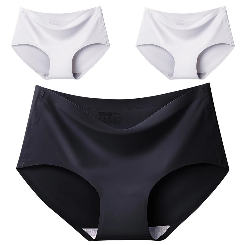Women's 3Pcs Seamless Ice Silk Underwear Invisible Comfort Briefs Mid-waist Panties Breathable Lingerie