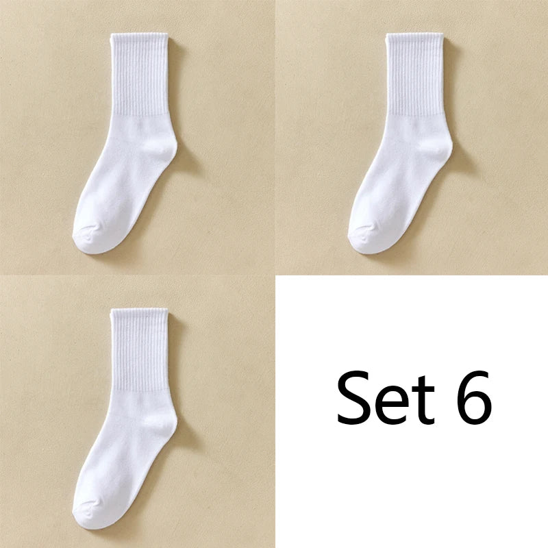 3 Striped Cotton Socks - Unisex Streetwear Casual Knitted Socks