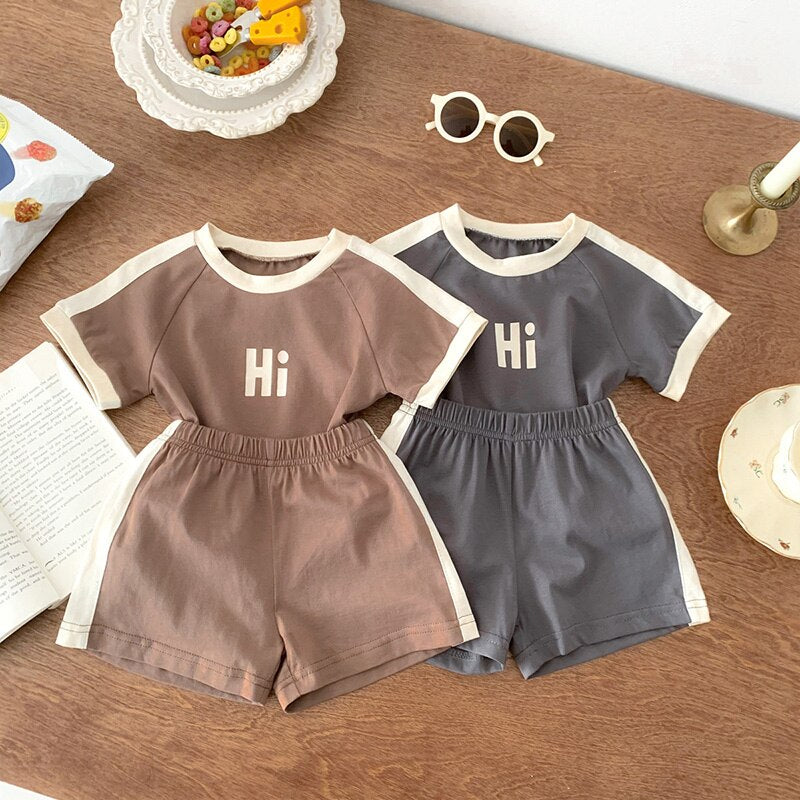 Children's Letter Print T-Shirt and Shorts Outfit Set