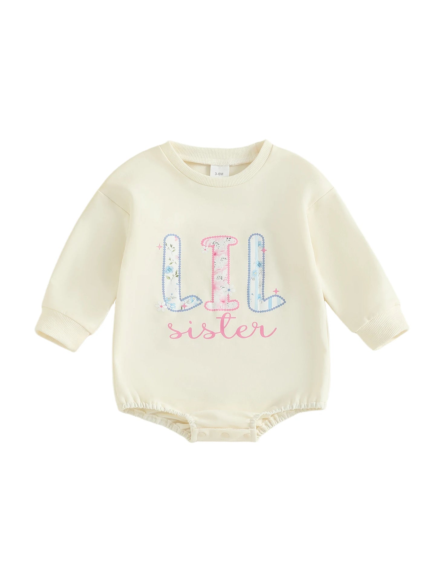 Sister Matching Outfits - Floral Letter Print Romper & Sweatshirt Set