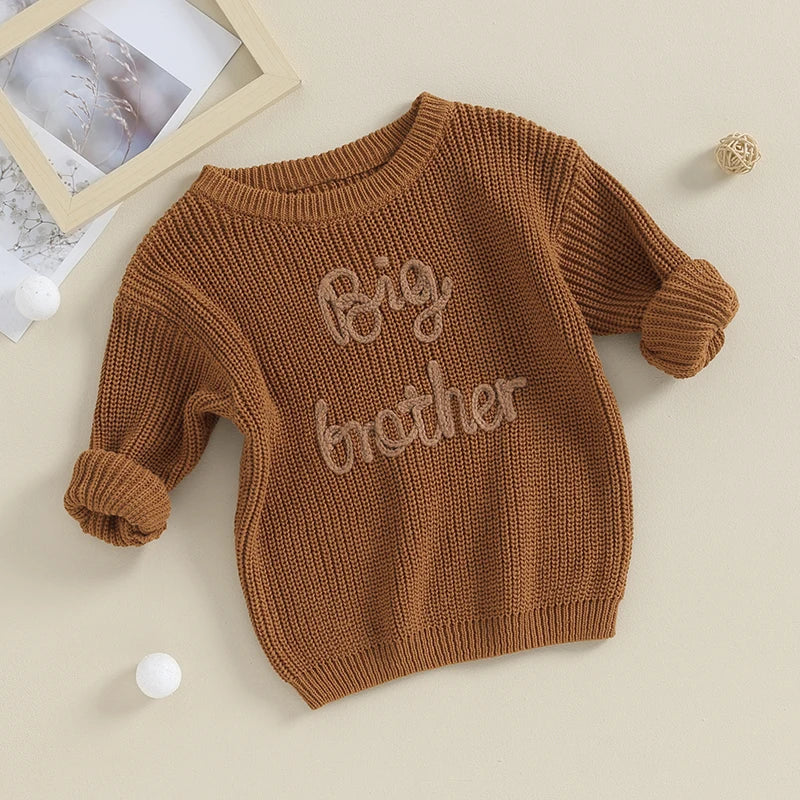0-5Y Toddler Kids Boys Autumn Winter Sweater Long Sleeve Letter Embroidery Pullover Knitwear