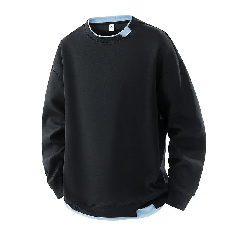 Men's Patchwork Sports Sweatshirt - Loose O-Neck Heavyweight Hoodie for Spring Autumn