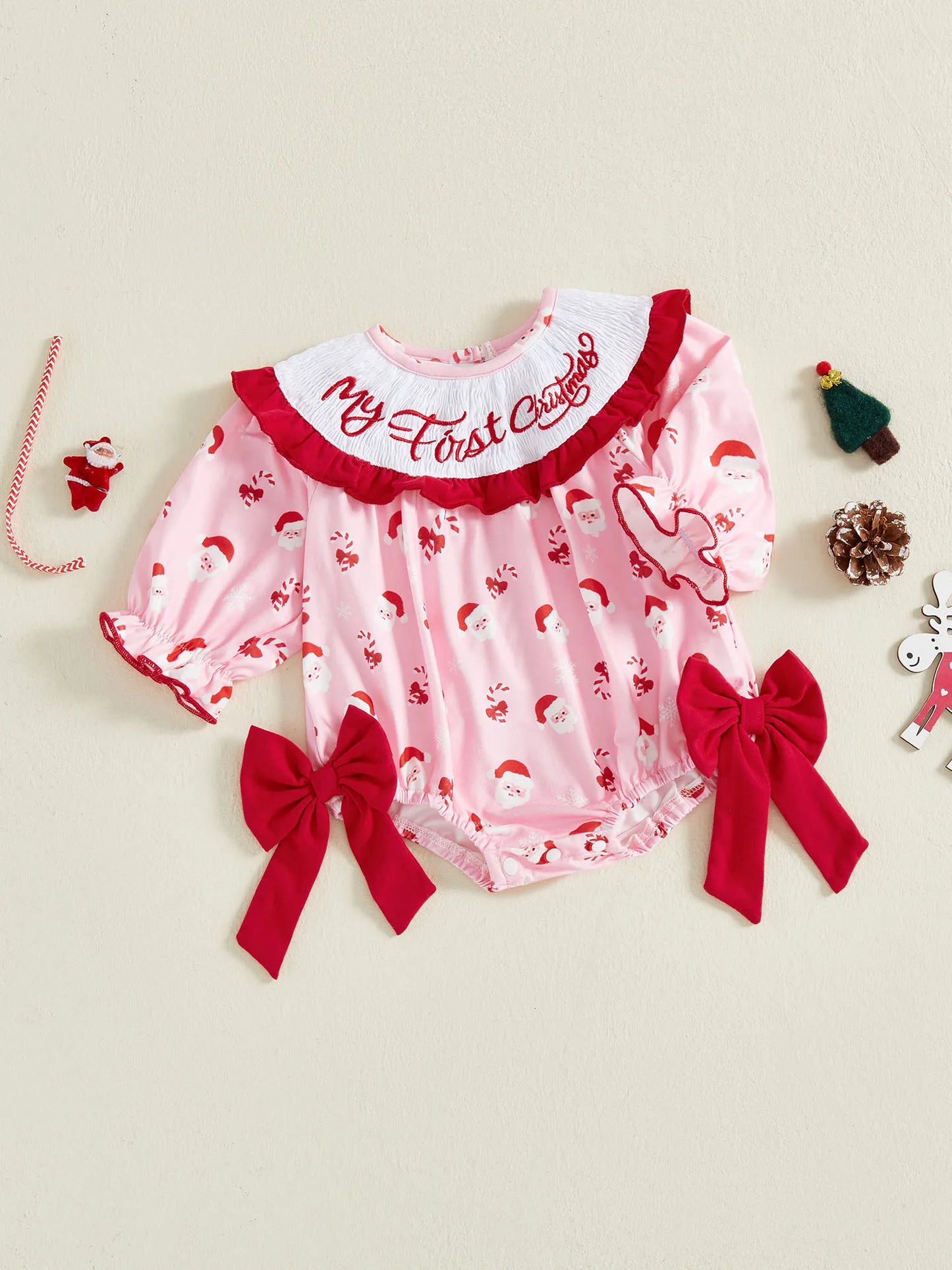 Baby Girls Christmas Letter Embroidered Romper with Bow (0-18M)