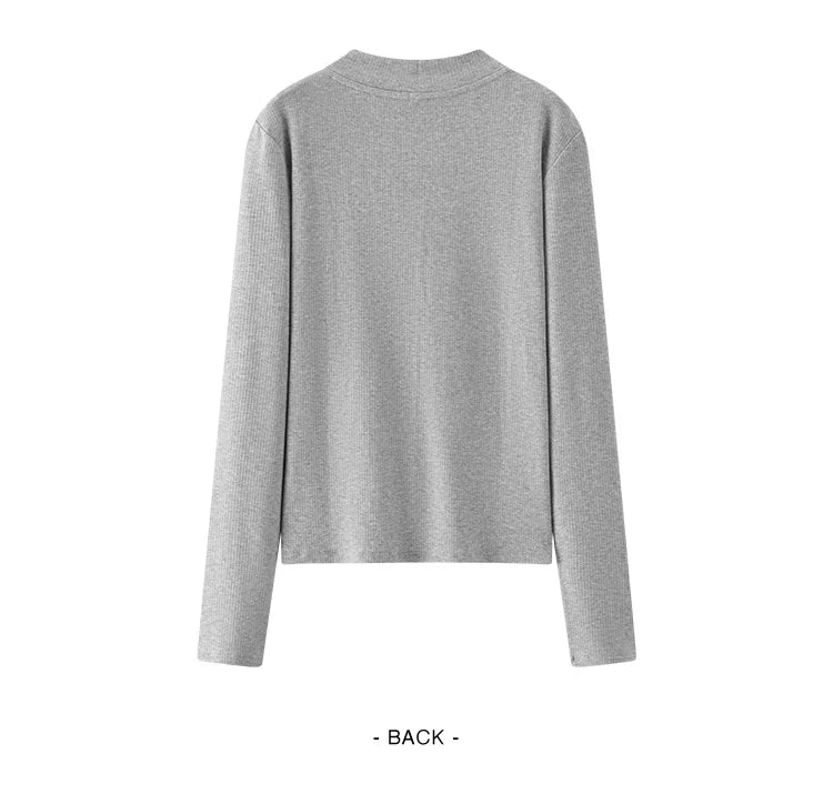 Women's Mock Neck Thermal Base Layer - Slim Fit Brushed Fabric with Embroidery