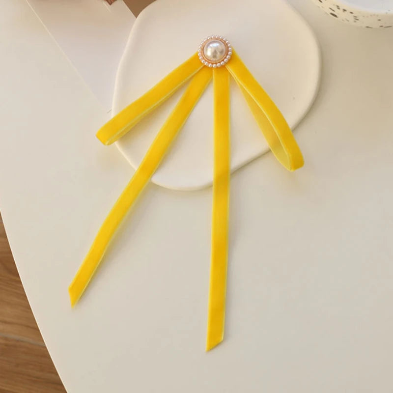 Anime Style Velvet Bow Pearl Brooch - Sweet Academic Pin for Girls