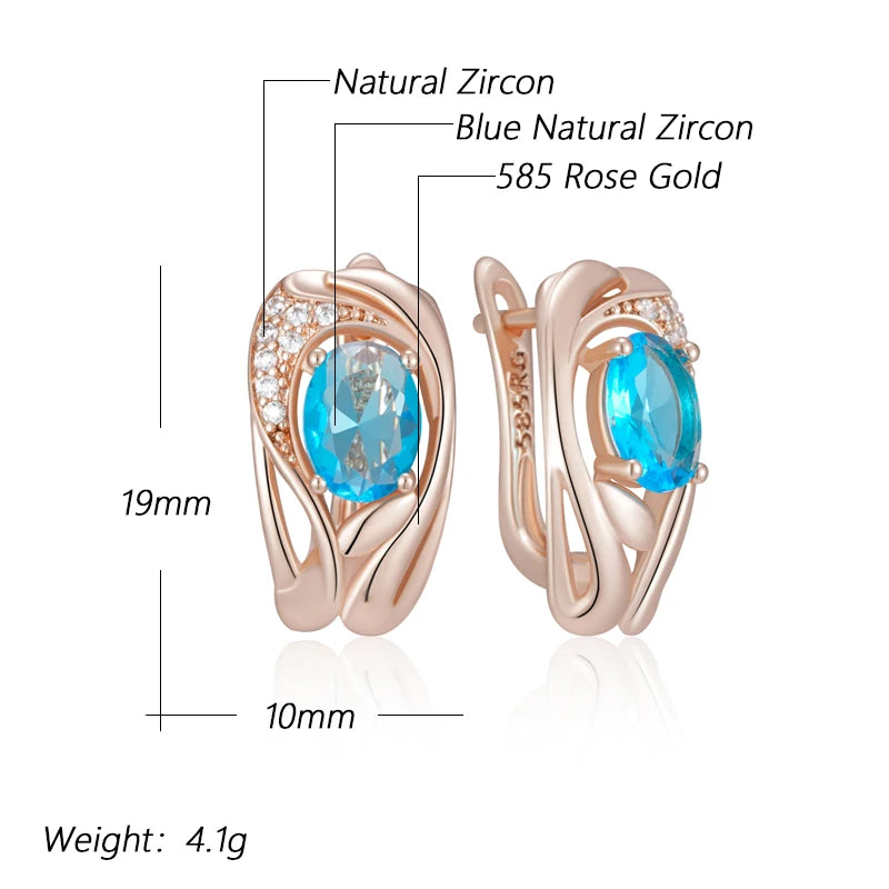 Rose Gold Drop Earrings - Dazzling Blue Zircon Bridal Wedding Jewelry