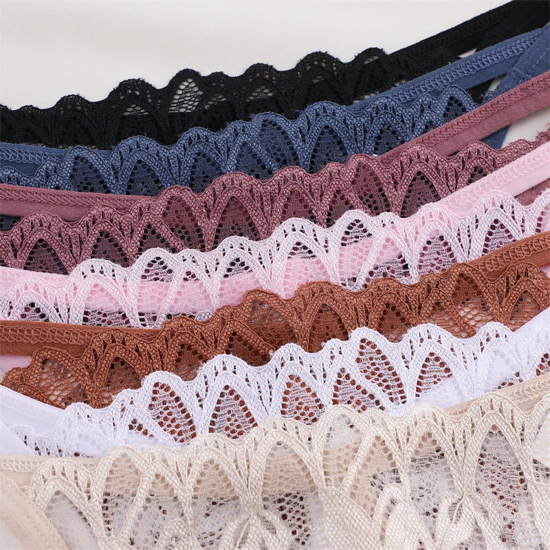 Women's 3Pcs/Set Lace Floral Thongs Hollow Out Underwear Low-Waist Perspective G-string Breathable Lingerie