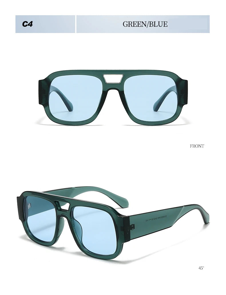 Unisex 1/4 Set Retro Large Frame Double Bridges Square Sunglasses