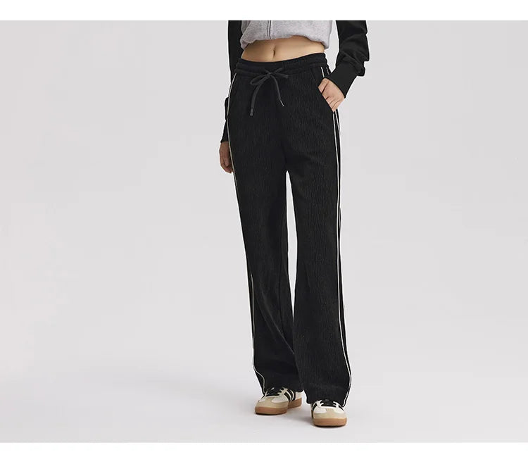 Chenille Wide Leg Trousers - Women's Colorblock Slimming Street Style Pants