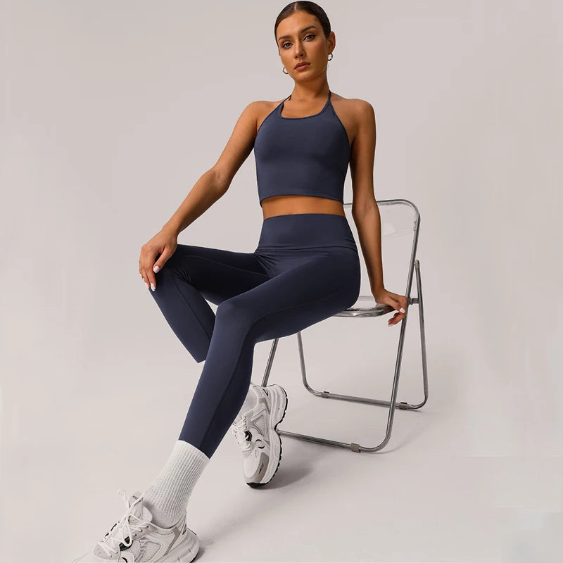 Women's Two Pieces Fitness Yoga Set Buttery Soft Gym Suit Breathable Quick Dry Running Sportswear Workout Sportswear