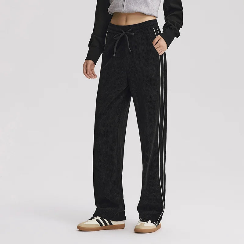Chenille Wide Leg Trousers - Women's Colorblock Slimming Street Style Pants