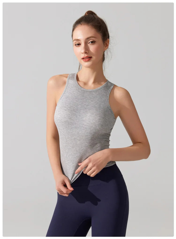 Women's Sleeveless Yoga Top with Built-in Chest Pads - Quick Dry Athletic Vest