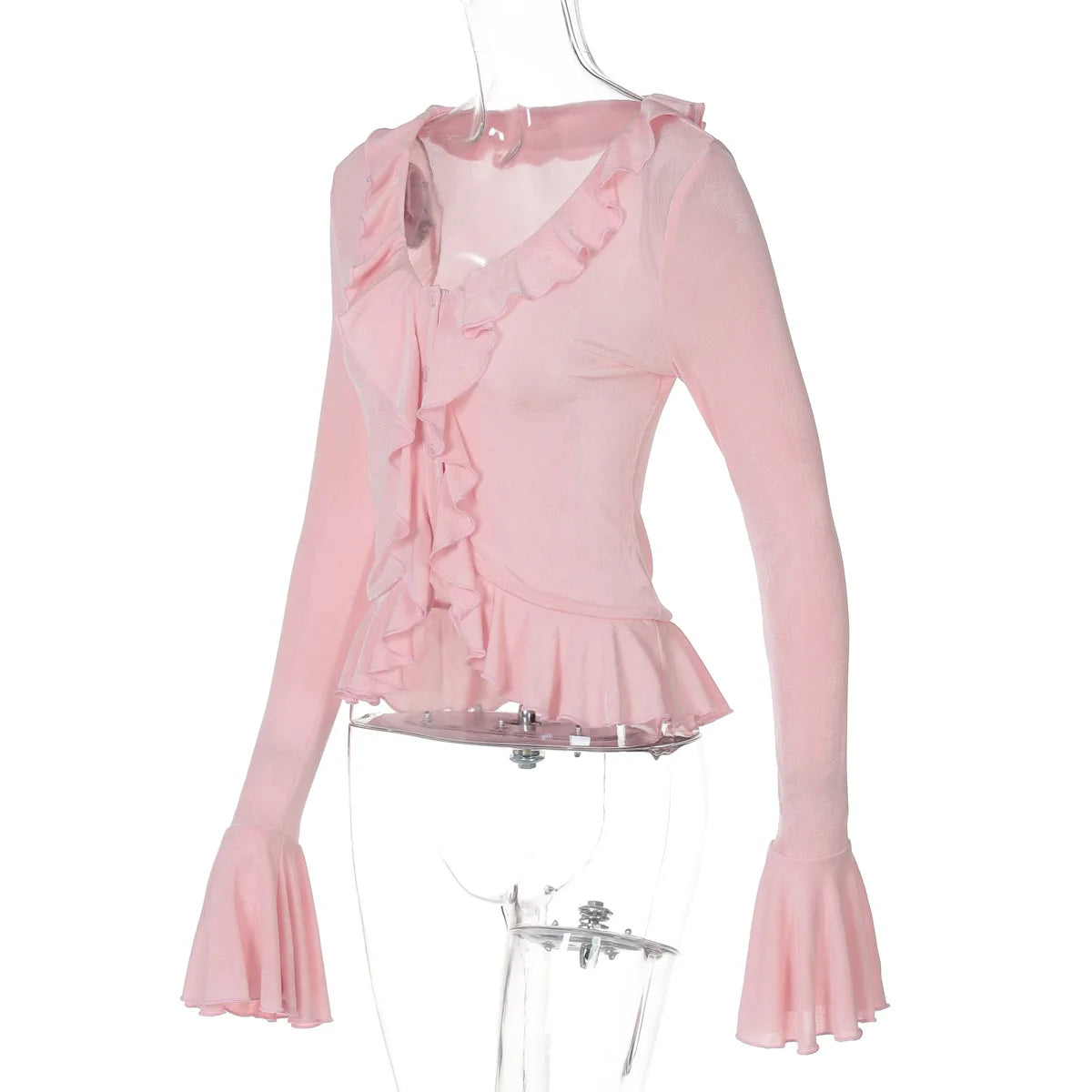 Women's Ruffled Flare Sleeve Cardigan - V Neck Cropped Top