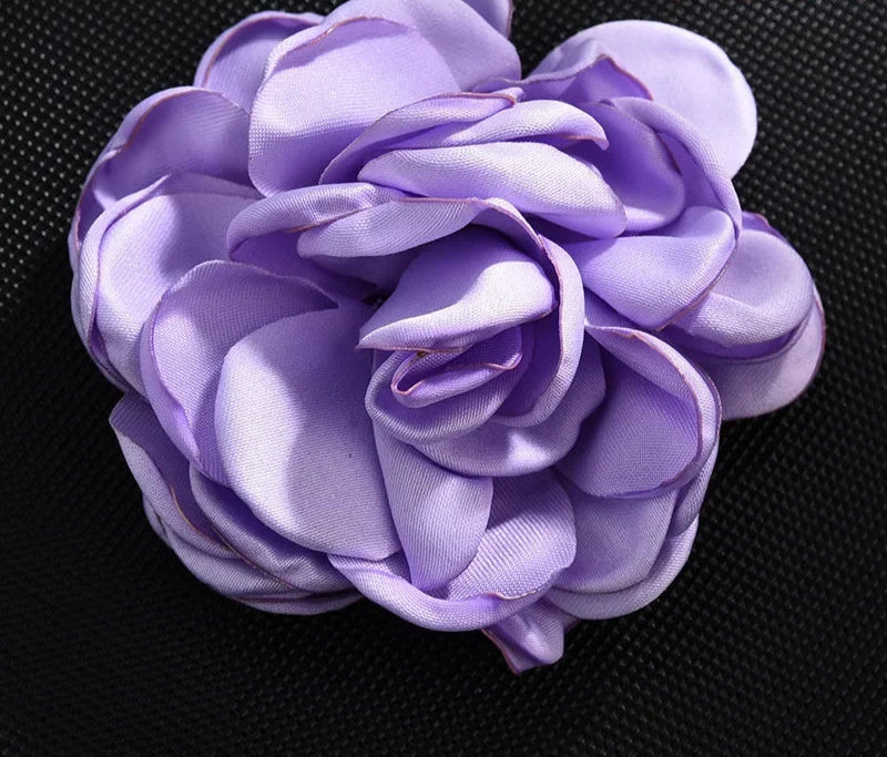 Large Fabric Rose Flower Brooch - 8cm Lapel Pin for Women