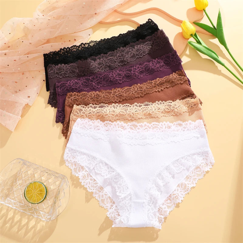 Women's Cotton Ribbed Underwear Set - 4 Pack Lace Floral Low-Waist Briefs