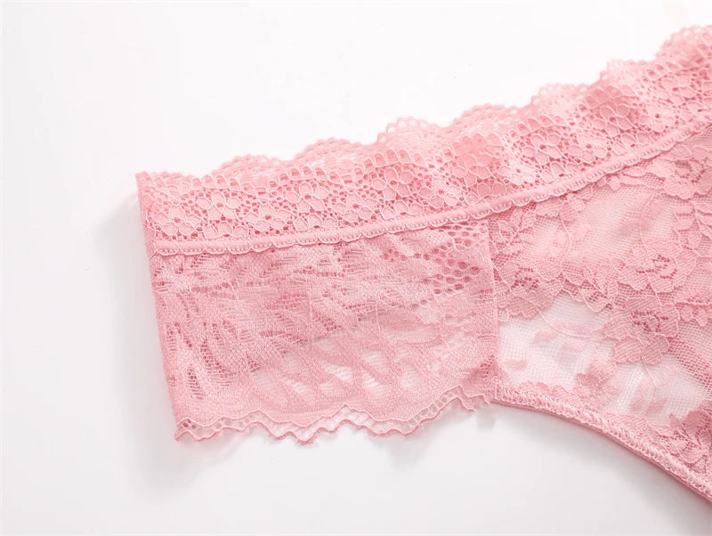 3Pcs Women's Lace Hollow Out Underwear Floral Print Panties Low-Waist Thong Breathable G-string Lingerie