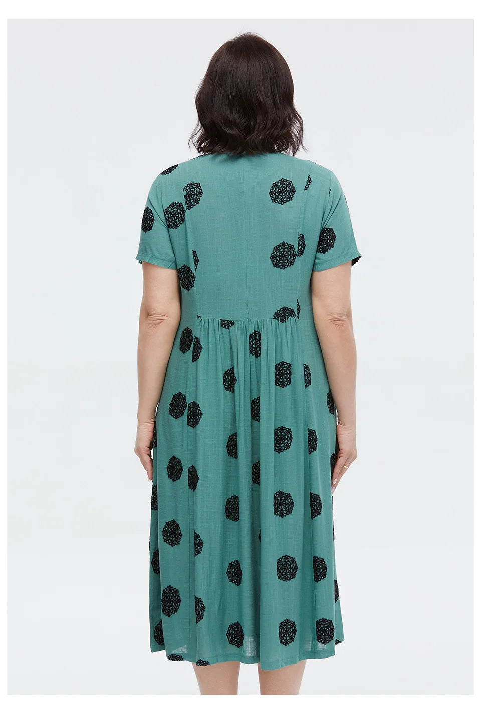 Women's Summer Elegant Cotton Oversize Office Polka Dot Embroidery Design Pocket Long Dress