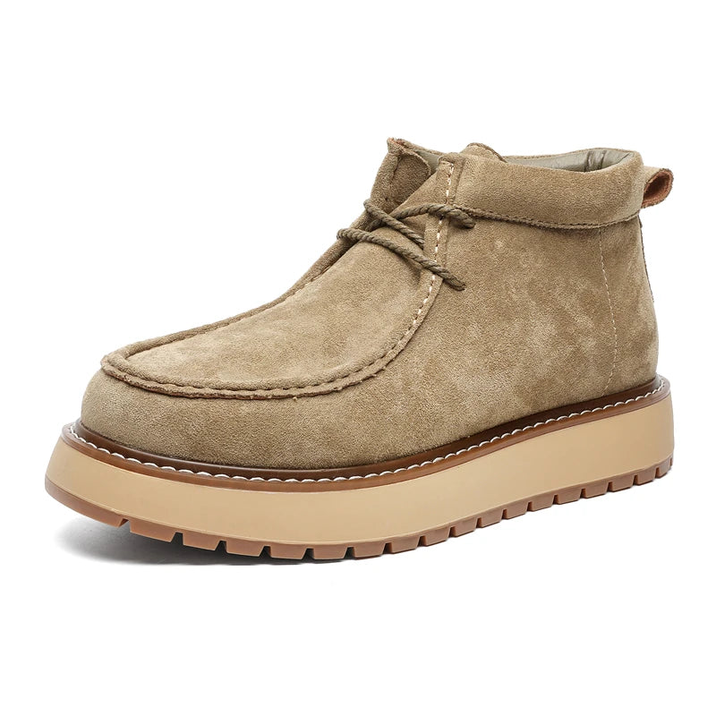 Men's Platform Ankle Boots - Suede Lace-Up Work Boots
