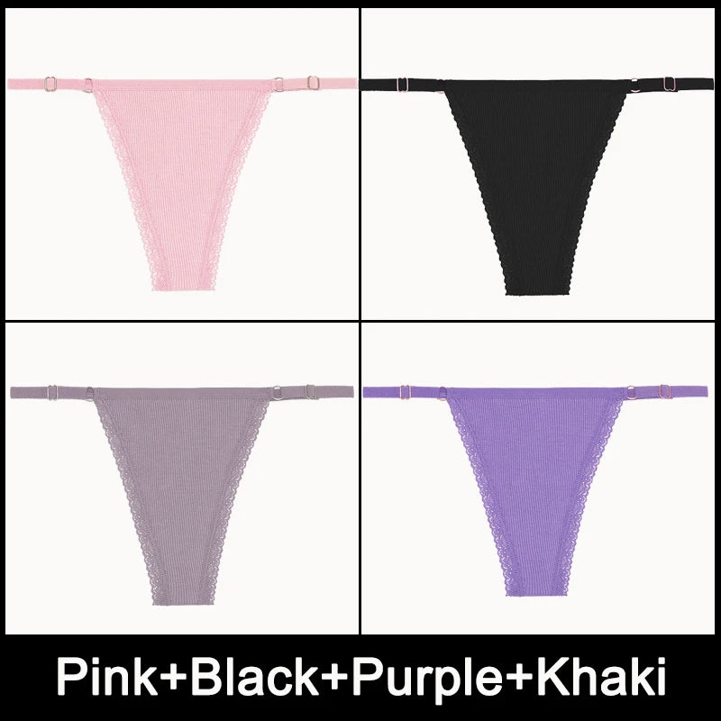 4PCS/Set  Adjustable Waist G-string Panties Cotton Women's Underwear Girl Female Pantys Bikini Lady Thongs Lingerie