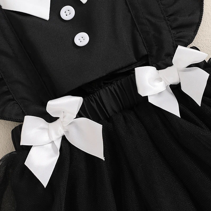 Baby Girls' Halloween Romper Dress - Flutter Sleeves Square Neck Tulle Patchwork Jumpsuit