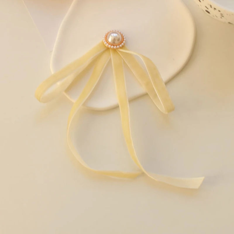 Anime Style Velvet Bow Pearl Brooch - Sweet Academic Pin for Girls