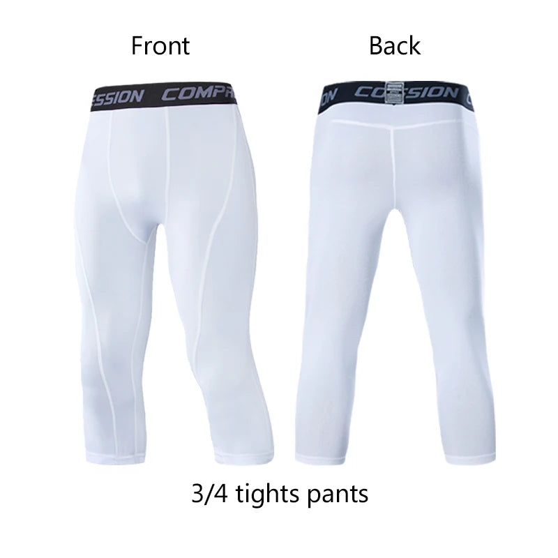 Men's Sports 3/4 Cropped Gym Running Leggings  Elastic Compressions Sweatpant Tights