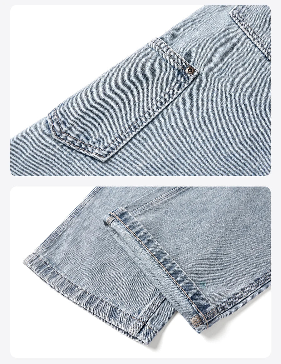 Men's Loose Fit Cargo Jeans - Relaxed Denim Trousers