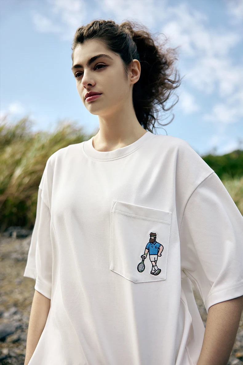 Unisex Sports Embroidered Pocket Tech Fabric Cool Touch Quick-Dry Short Sleeve T-Shirt
