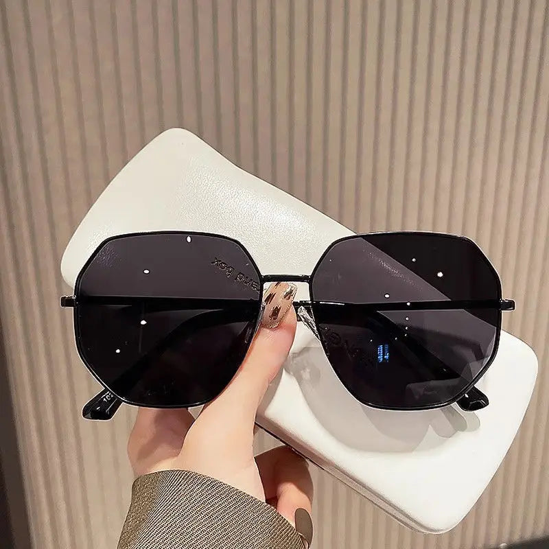 Unisex Transparent Blue Sunglasses - Large Frame Polygonal Metal Eyewear