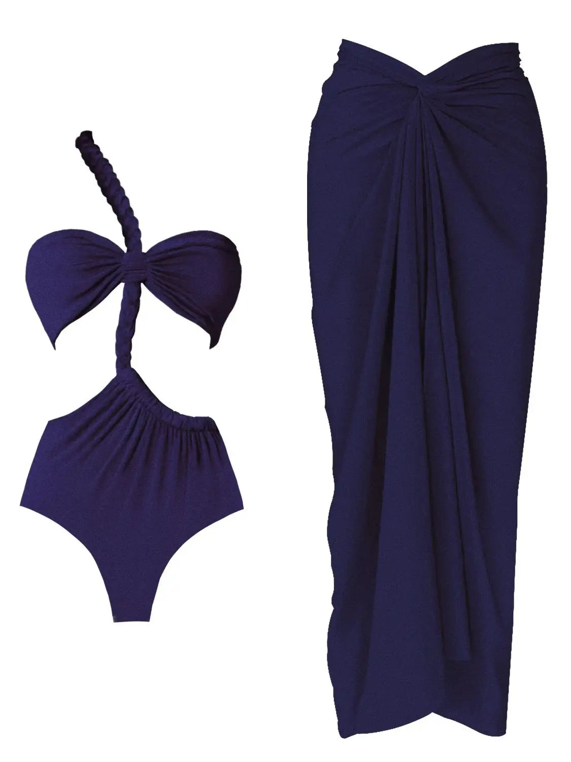 Women's One Shoulder Swimwear with Skirt Summer Ruched Cover Up Elegant Maxi Dress