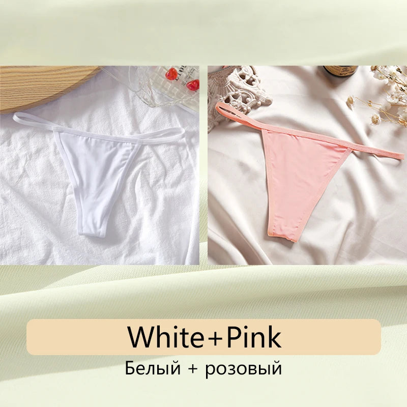 Women's Cotton Seamless Thong Set - Low Waist Comfort Underwear (2 Pack)