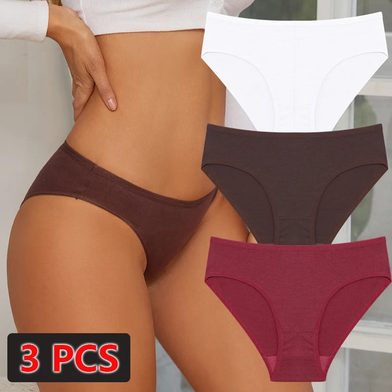 3-Pack Cotton Low-Waist Briefs for Women - Comfortable Breathable Underwear