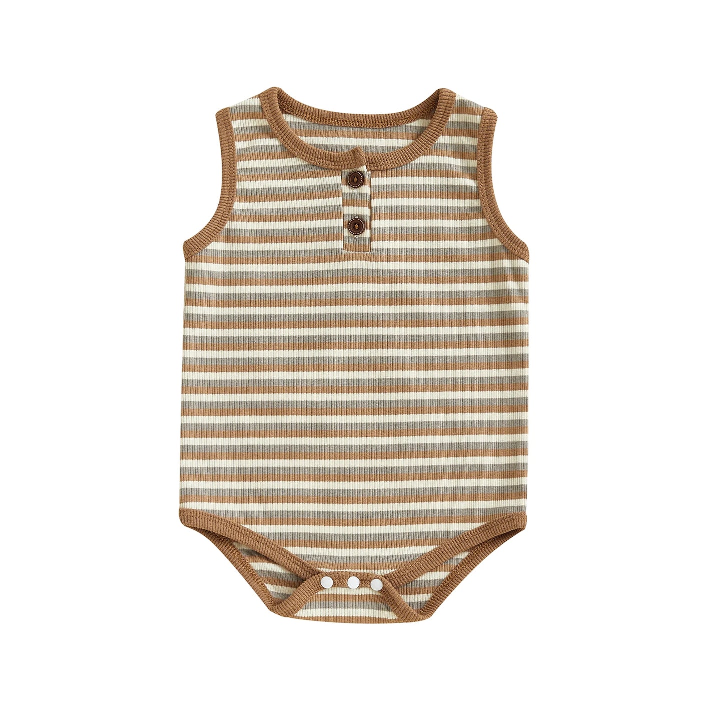 0-18M Baby Girls Boys Rompers Stripe Print Sleeveless Buttons Round Neck Summer Bodysuits Jumpsuit