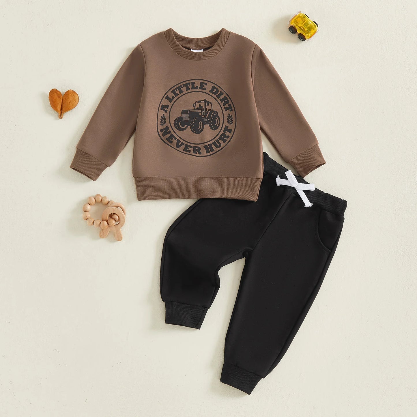 Baby Boys Autumn Winter Clothes Set - Long Sleeve Letters Printed Pullover Sweatshirt & Solid Color Pants