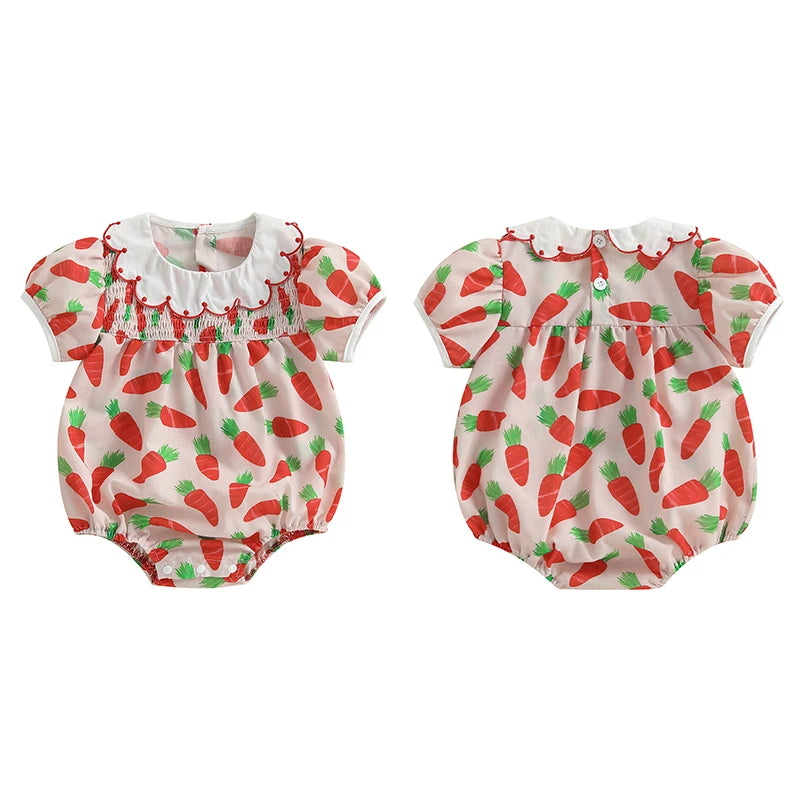 Baby Girls' Easter Carrot Print Romper - Summer Bodysuit