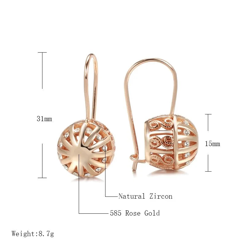 Women's Rose Gold Ball Drop Earrings - Natural Zircon Wedding Jewelry