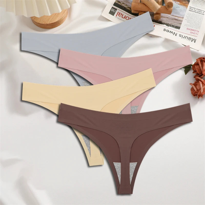 4-Pack Ice Silk Seamless Thongs - Low Waist Bikini Underwear
