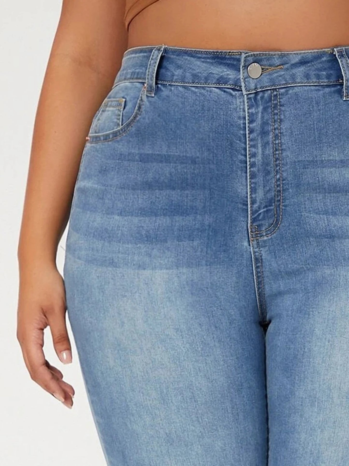 Women's Plus Size Ripped High Waist Stretchy Denim Jeans