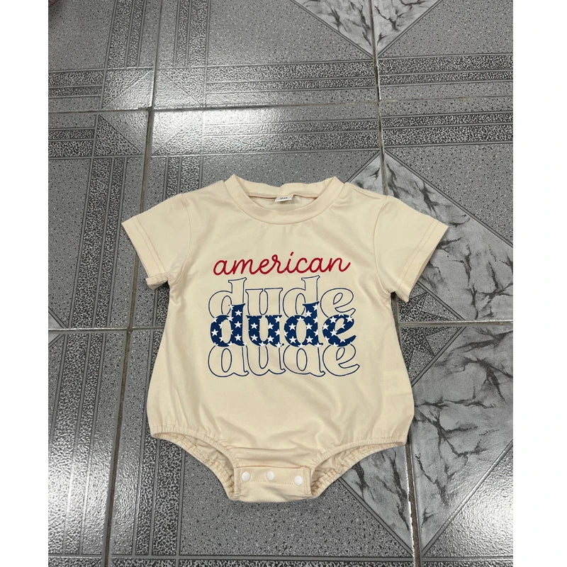 0-18M Summer Baby Boys Girls Romper Short Sleeve Crew Neck Letters Star Print Jumpsuit