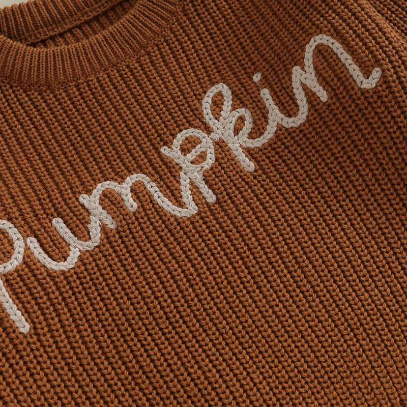 0-3Y Toddler Baby Girls Boys Autumn Winter Knit Sweater 3 Colors Long Sleeve Pumpkin Letter Embroidery Knitwear