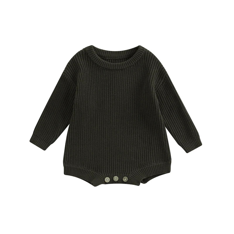 Baby Sweater Romper - Solid Knitted Long Sleeve Pullover Jumpsuit