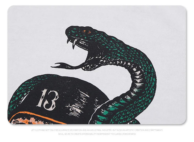Men's Summer Washed cobra skull print short-sleeved T-shirt